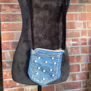 Beautiful Handmade Upcycled Denim Purse with Pearl Accents